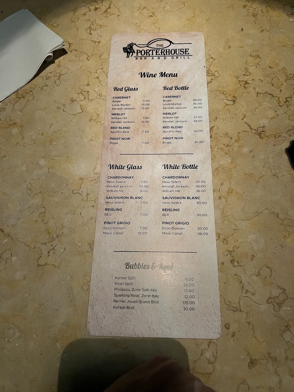 Restaurant menu featuring burgers and chicken wings.